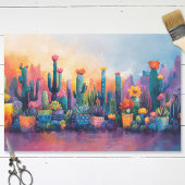 Levendige Waterverf Cactus en Bloemen Decoupage Tissuepapier