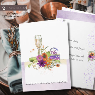 Levendige Waterverf Champagne- en Cadeaubox Verjaa Kaart