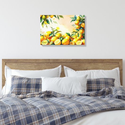 Levendige Waterverf Citroen Oogst Canvas Afdruk (Insitu (Slaapkamer))