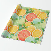 Levendige Waterverf Citroenschijf Wrap Cadeaupapier (Uitgerold)