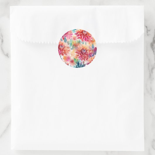 Levendige Waterverf Dahlia Ronde Sticker (Tas)