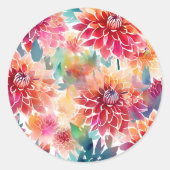 Levendige Waterverf Dahlia Ronde Sticker (Voorkant)