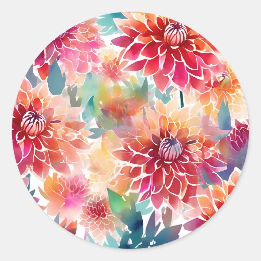 Levendige Waterverf Dahlia Ronde Sticker (Voorkant)