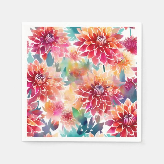 Levendige Waterverf Dahlia Servet (Voorkant)