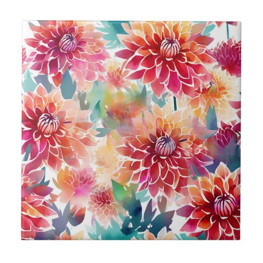 Levendige Waterverf Dahlia Tegeltje (Voorkant)