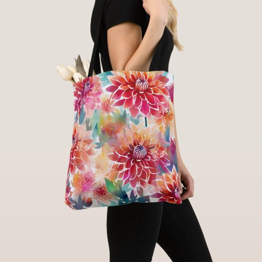 Levendige Waterverf Dahlia Tote Bag (Dichtbij)