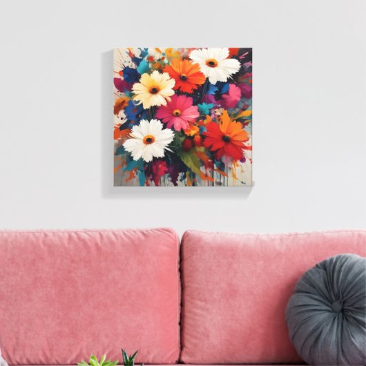Levendige Waterverf Daisy Bouquet Canvas Afdruk (Insitu (Woonkamer))