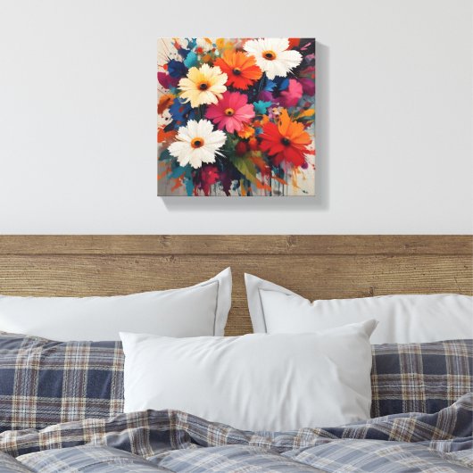 Levendige Waterverf Daisy Bouquet Canvas Afdruk (Insitu (Slaapkamer))