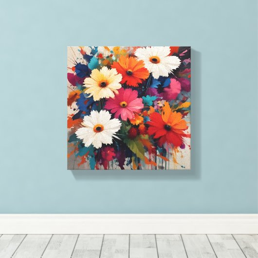 Levendige Waterverf Daisy Bouquet Canvas Afdruk (Insitu (Houten vloer))