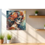 Levendige Waterverf Dia de los Muertos Catrina Canvas Afdruk