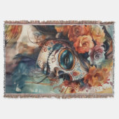 Levendige Waterverf Dia de los Muertos Catrina Deken (Voorkant)