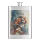 Levendige Waterverf Dia de los Muertos Catrina Flacon (Voorkant)