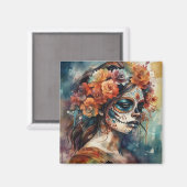 Levendige Waterverf Dia de los Muertos Catrina Magneet (Voorkant / Achterkant)