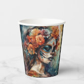 Levendige Waterverf Dia de los Muertos Catrina Papieren Bekers (Voorkant)