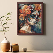 Levendige Waterverf Dia de los Muertos Catrina Poster