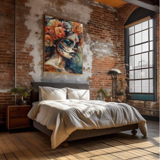 Levendige Waterverf Dia de los Muertos Catrina Poster