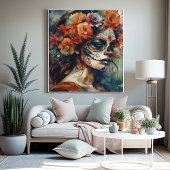 Levendige Waterverf Dia de los Muertos Catrina Poster