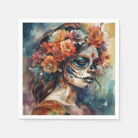 Levendige Waterverf Dia de los Muertos Catrina Servet (Voorkant)