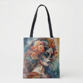 Levendige Waterverf Dia de los Muertos Catrina Tote Bag (Voorkant)