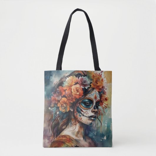 Levendige Waterverf Dia de los Muertos Catrina Tote Bag (Voorkant)