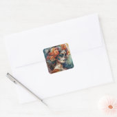Levendige Waterverf Dia de los Muertos Catrina Vierkante Sticker (Envelop)