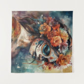 Levendige Waterverf Dia de los Muertos Catrina Wandkleed (Voorkant (horizontaal))