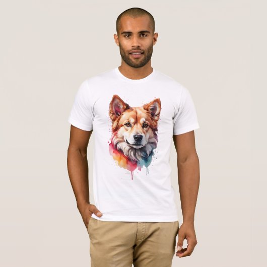 Levendige Waterverf Dog Loyal Companion Art T-shirt (Voorkant volledig)