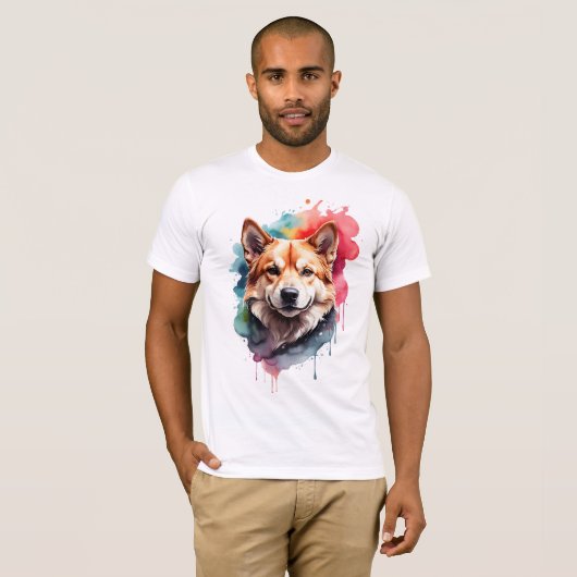 Levendige Waterverf Dog Loyal Companion Art T-shirt (Voorkant volledig)