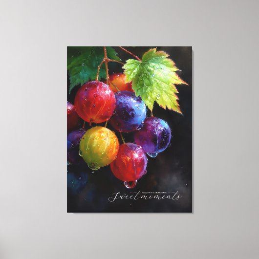 Levendige waterverf druiven en dauwdruppels canvas afdruk (Voorkant)