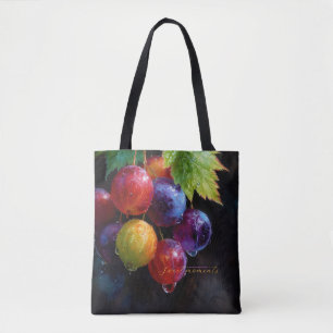 Levendige Waterverf Druiven en Dauwdruppels Tote Bag