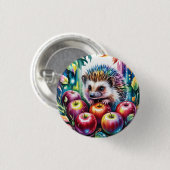 Levendige waterverf egel met herfst appels ronde button 3,2 cm (Voorkant /achterkant)