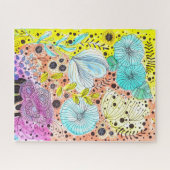 Levendige Waterverf en Ink Doodle Blossoms Legpuzzel (Horizontaal)