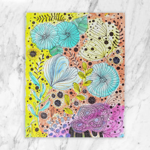 Levendige Waterverf en Ink Doodle Blossoms Legpuzzel