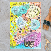 Levendige Waterverf en Ink Doodle Blossoms Tissuepapier
