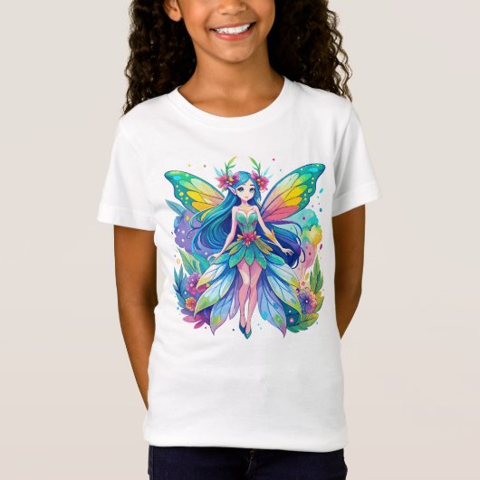 Levendige Waterverf Fairy met Regenboogvleugels T-shirt (Voorkant)