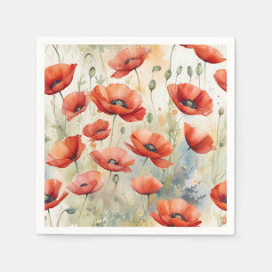 Levendige Waterverf Field of Wild Poppies in Fiery Servet