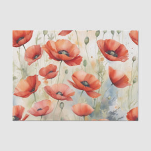 Levendige Waterverf Field of Wild Poppies in Fiery Tissuepapier