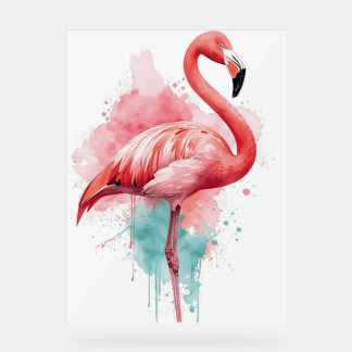 Levendige Waterverf Flamingo Roze en Teal Spetter Acryl Bord