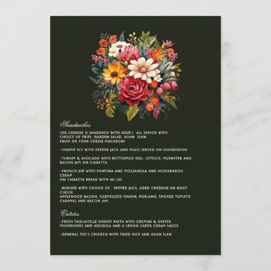 Levendige Waterverf Floral Fiesta bruiloft Menu (Achterkant)