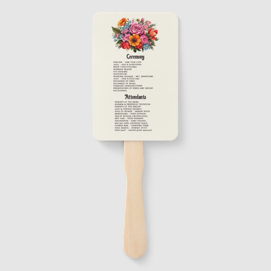 Levendige Waterverf Floral Fiesta Trouwprogramma Handwaaier (Achterkant)