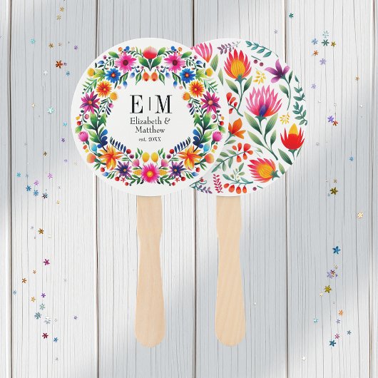 Levendige Waterverf Floral Fiesta Trouwprogramma Handwaaier