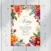Levendige Waterverf Floral Fiesta Wedding QR Code Kaart