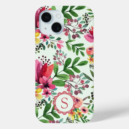 Levendige Waterverf Floral  Monogram Case-Mate iPhone Case (Achterkant)