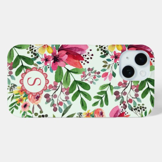 Levendige Waterverf Floral Monogram Case-Mate iPhone Case (Achterkant (horizontaal))