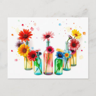 Levendige Waterverf Flower Bottles op Wit Briefkaart