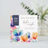 Levendige Waterverf Flowers & Foto Opslaan De Datu Save The Date (Staand voorkant)