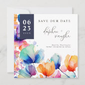 Levendige Waterverf Flowers & Foto Opslaan De Datu Save The Date (Voorkant)