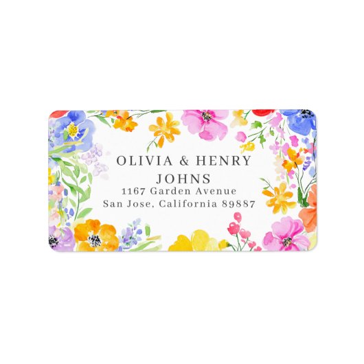 Levendige Waterverf Flowers Wedding Return Adres Etiket (Voorkant)