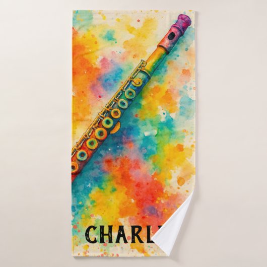Levendige Waterverf Fluit Custom Bad Handdoek (Badhanddoek)