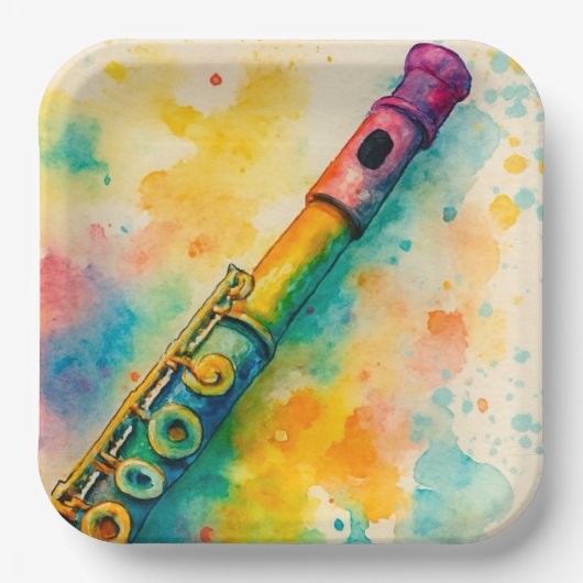 Levendige Waterverf fluit Papieren Bordje (Voorkant)